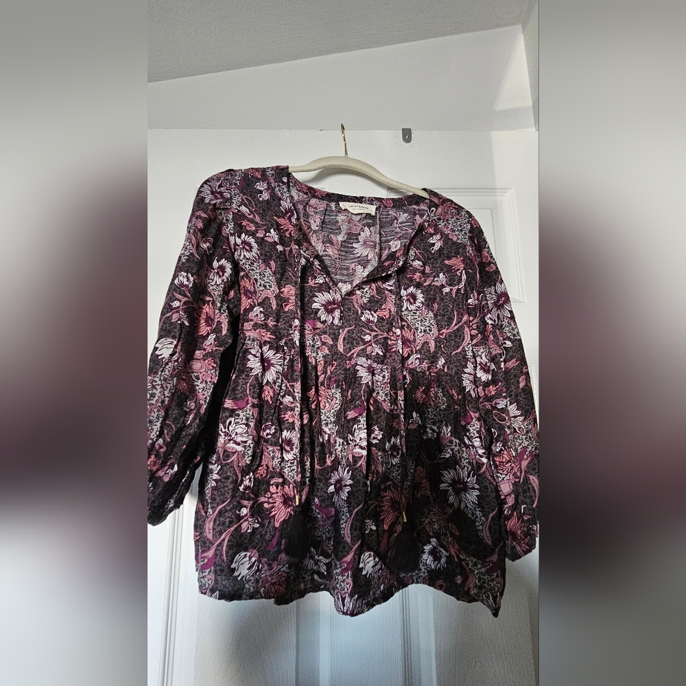 Lucky Brand Black and Pink Floral Blouse